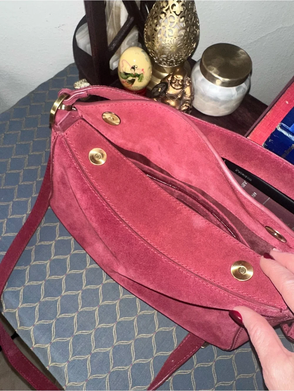 Suede Shoulder Bag in Red